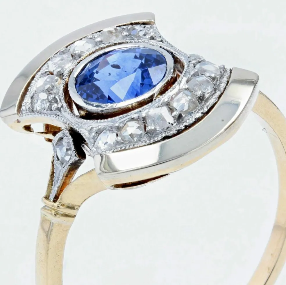 Bague ancienne art déco saphir diamants