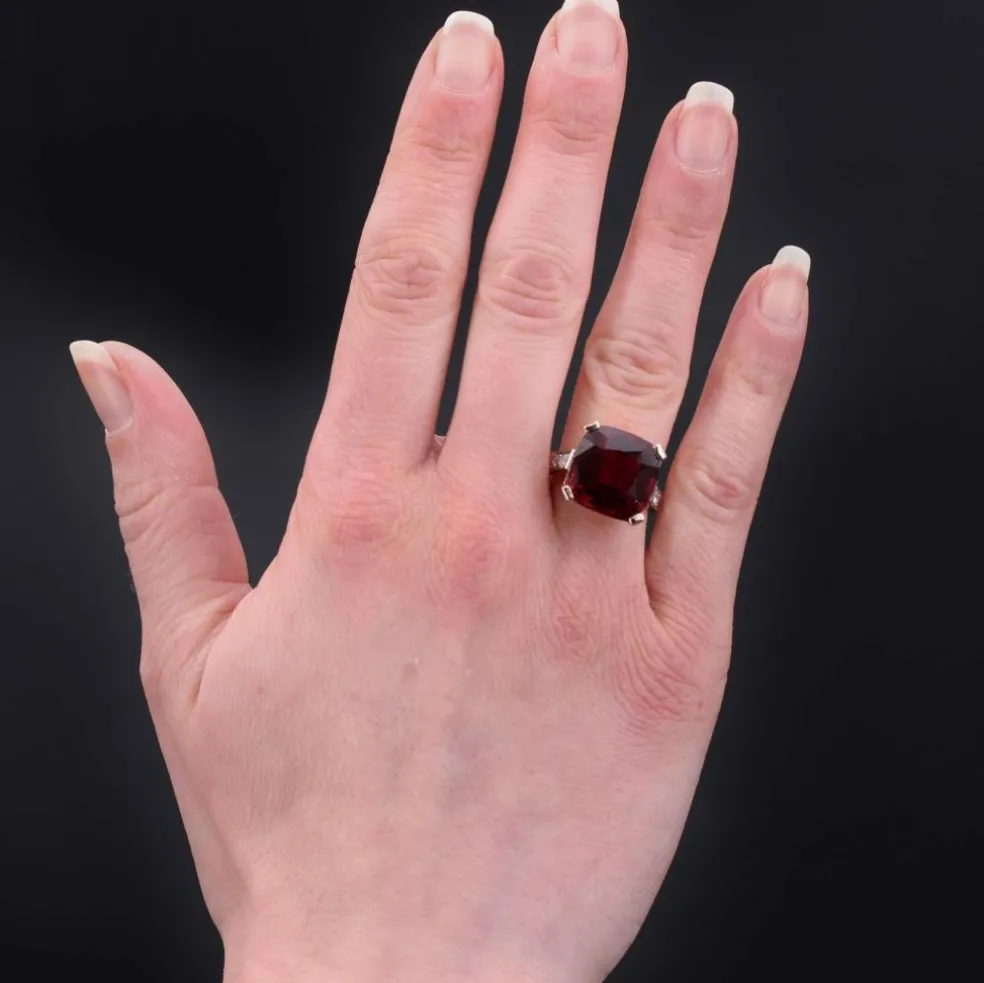 Bague ancienne art déco tourmaline coussin et diamants