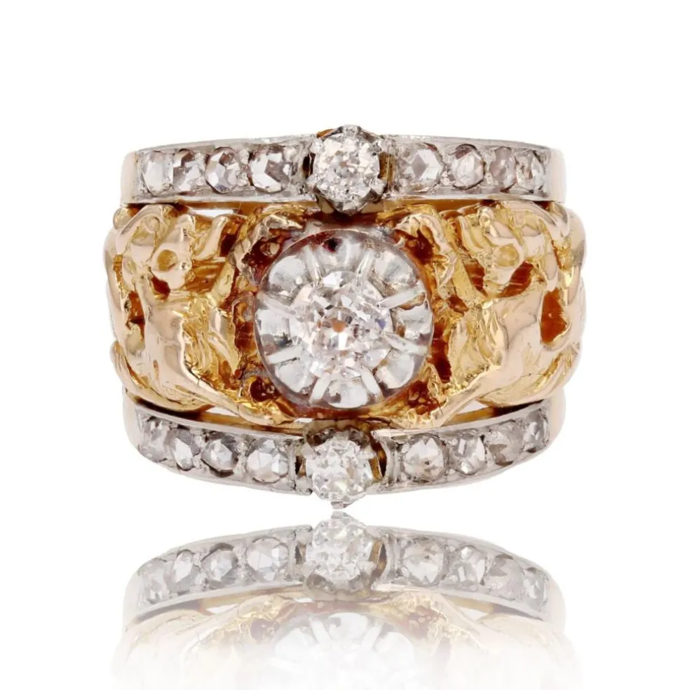Bague ancienne bandeau chimères diamants