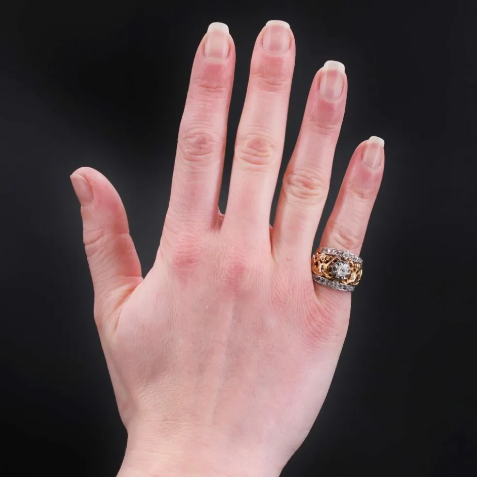 Bague ancienne bandeau chimères diamants