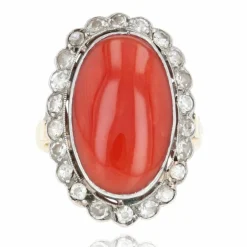 Bague ancienne corail méditérranéen et diamants