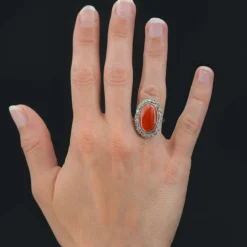 Bague ancienne corail méditérranéen et diamants