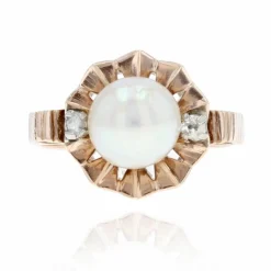 Bague ancienne couronne perle et diamants