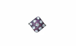 Bague ancienne Damier Diamants et Rubis Calibrés