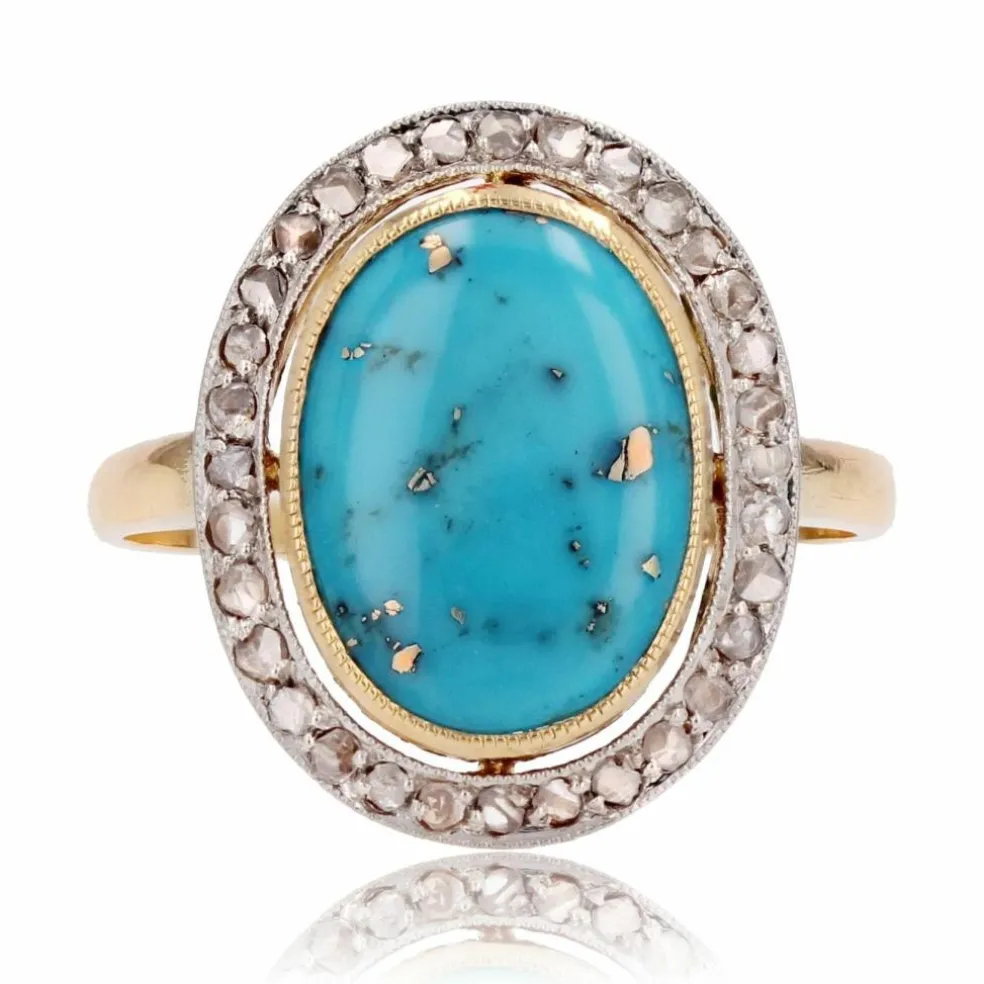 Bague ancienne diamants et turquoise