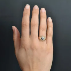 Bague ancienne diamants entourée de perles