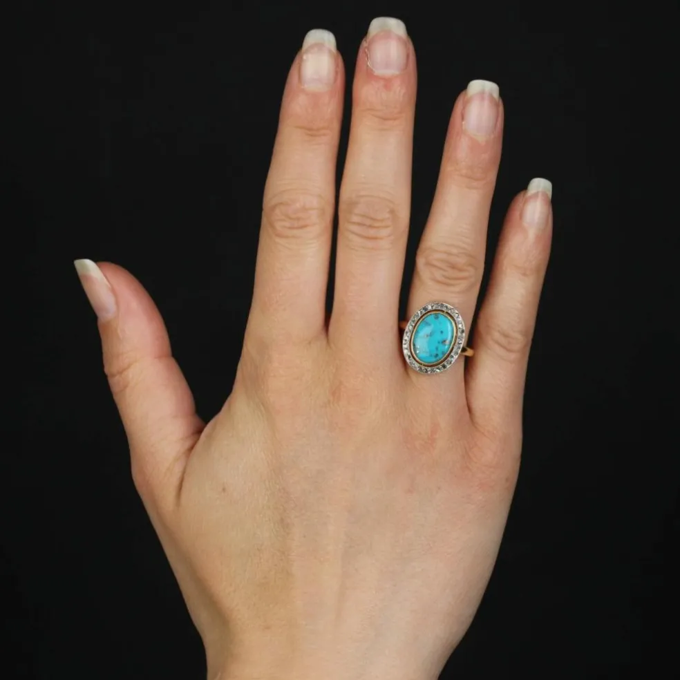 Bague ancienne diamants et turquoise