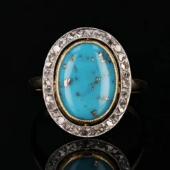 Bague ancienne diamants et turquoise