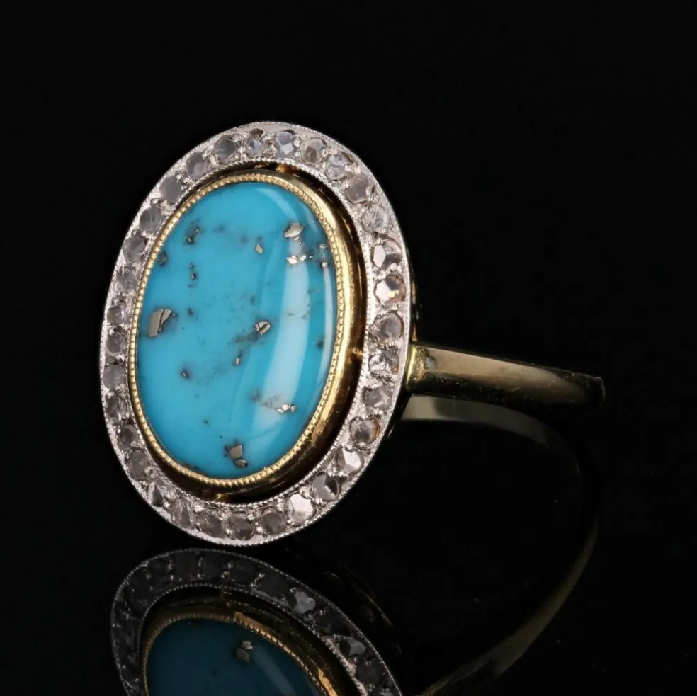 Bague ancienne diamants et turquoise