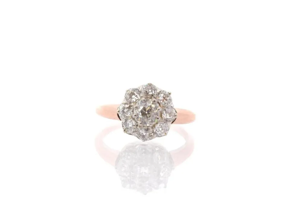 Bague ancienne diamants or rose