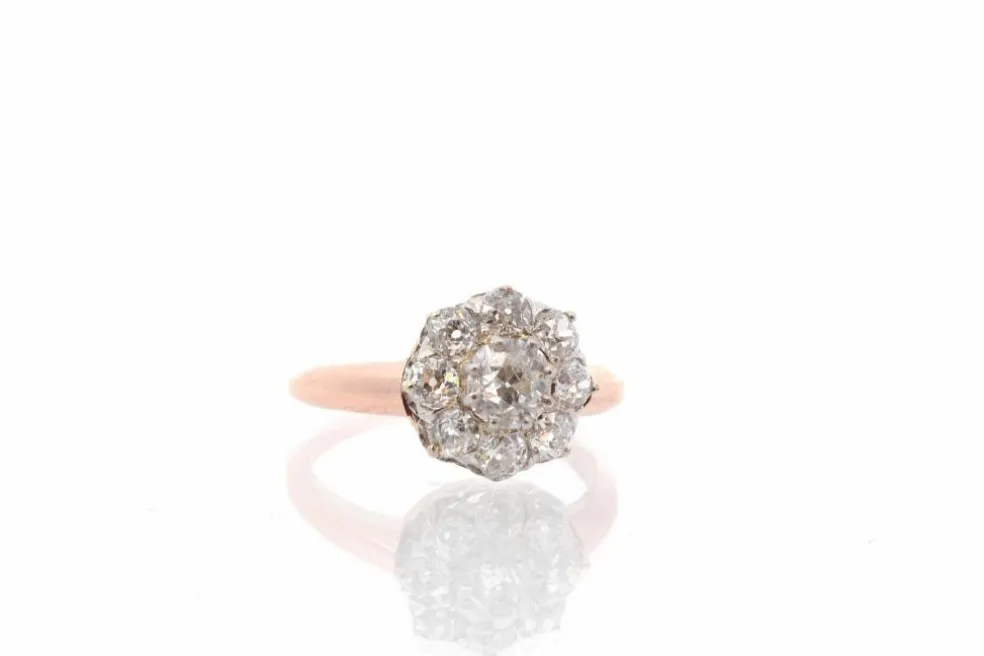 Bague ancienne diamants or rose