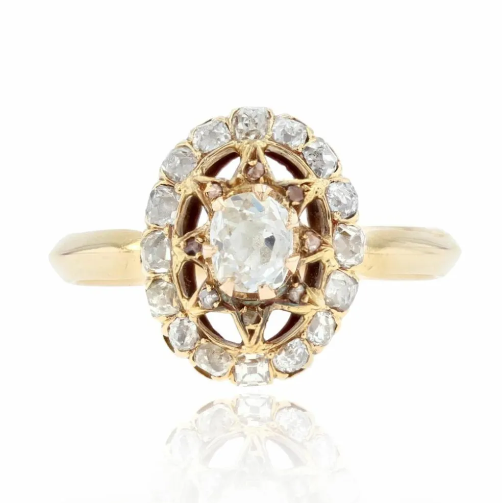 Bague ancienne diamants pompadour étoilée
