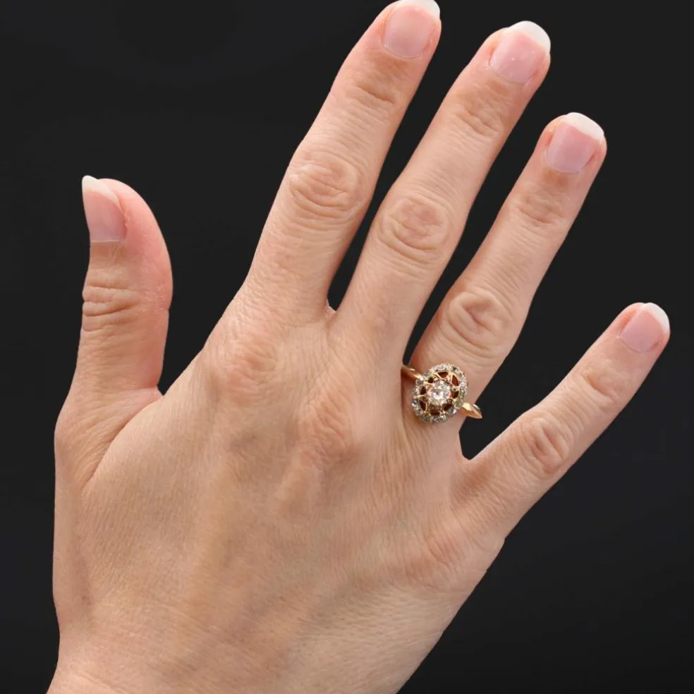 Bague ancienne diamants pompadour étoilée