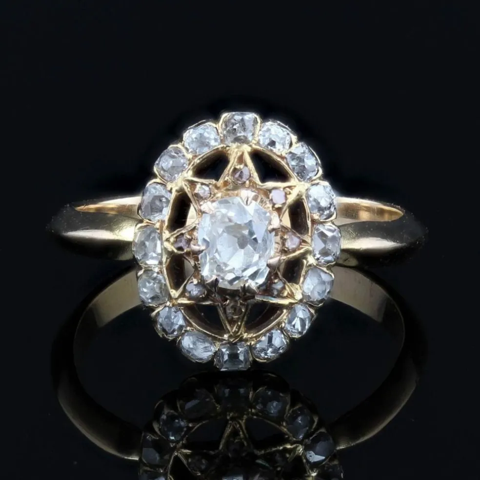 Bague ancienne diamants pompadour étoilée
