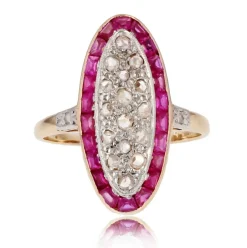Bague ancienne diamants rubis navette