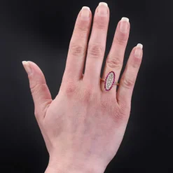 Bague ancienne diamants rubis navette