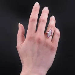 Bague ancienne diamants rubis navette
