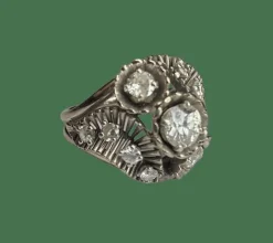 BAGUE ANCIENNE DÔME DIAMANTS OR BLANC & PLATINE