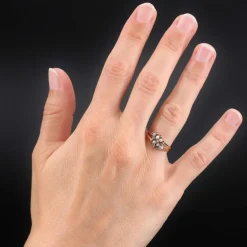 Bague ancienne double anneau perles fines diamants