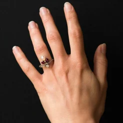 Bague ancienne duchesse rubis diamants et perle fine