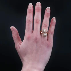 Bague ancienne duo marguerites perles diamants