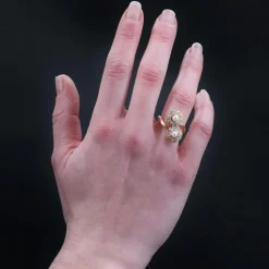 Bague ancienne duo marguerites perles diamants