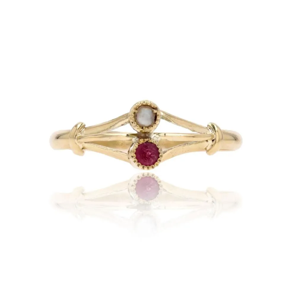 Bague ancienne duo perle fine grenat