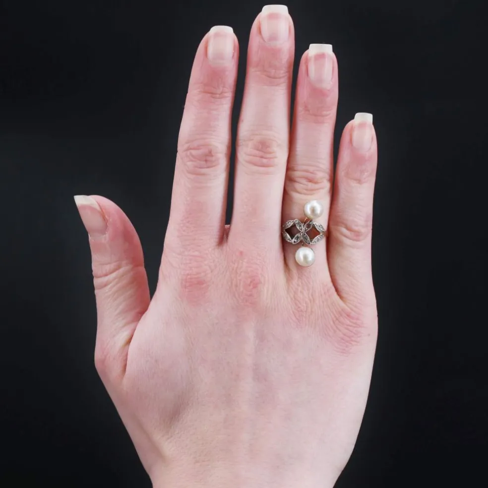 Bague ancienne duo perles et diamants