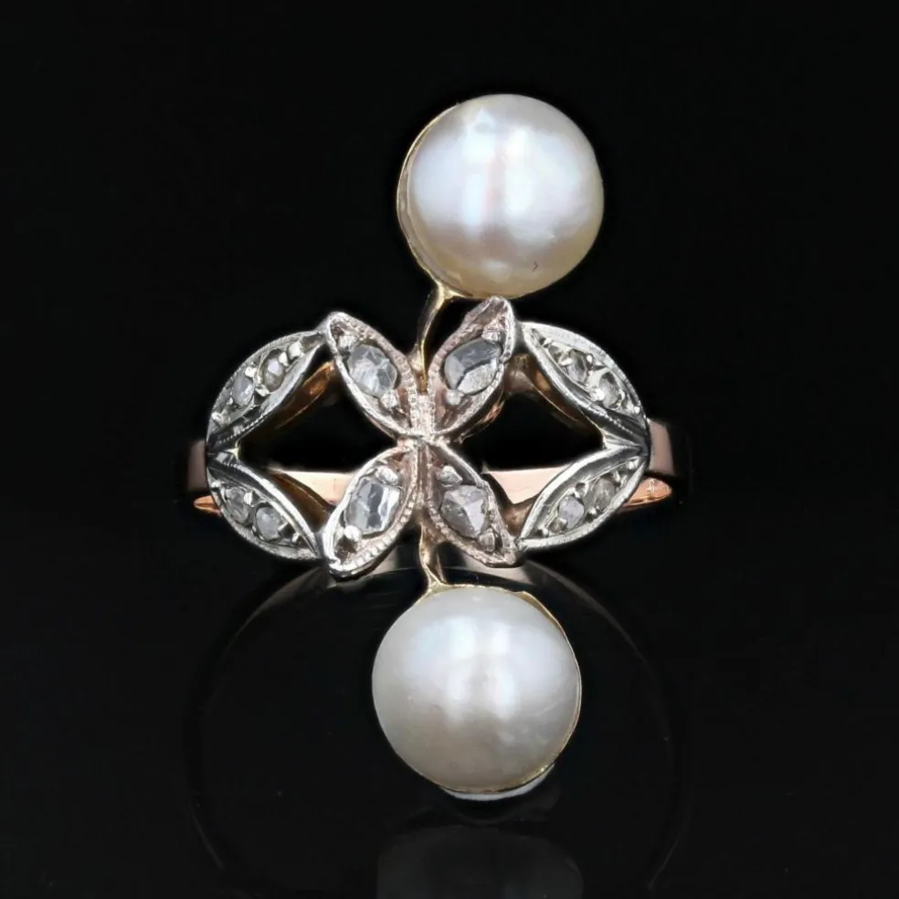 Bague ancienne duo perles et diamants