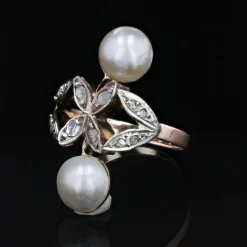 Bague ancienne duo perles et diamants