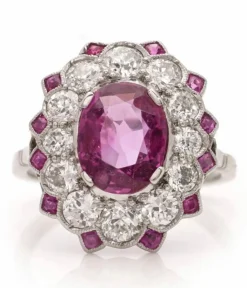 Bague ancienne edouardienne No Heat 2.25 carats rubis de Birmanie et diamants