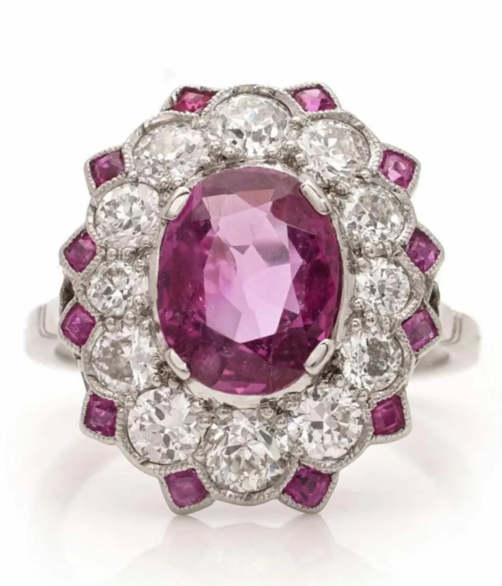 Bague ancienne edouardienne No Heat 2.25 carats rubis de Birmanie et diamants