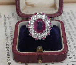 Bague ancienne edouardienne No Heat 2.25 carats rubis de Birmanie et diamants