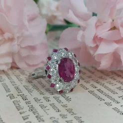 Bague ancienne edouardienne No Heat 2.25 carats rubis de Birmanie et diamants