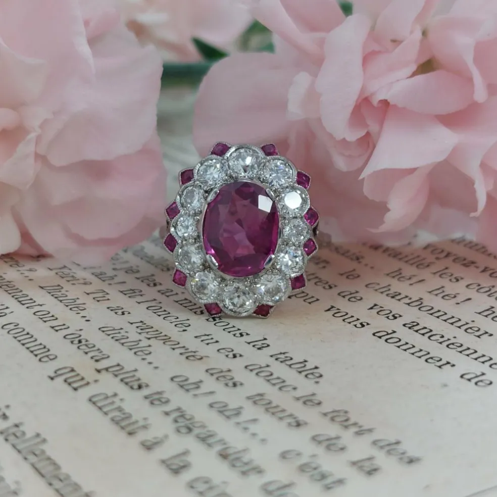 Bague ancienne edouardienne No Heat 2.25 carats rubis de Birmanie et diamants