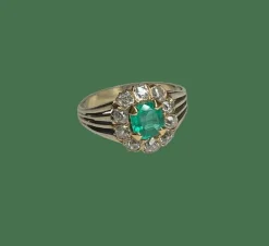 BAGUE ANCIENNE EMERAUDE ET DIAMANTS