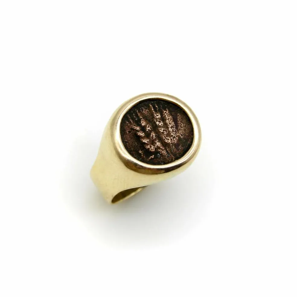 Bague ancienne en or avec pièce de monnaie du roi Agrippa Ier