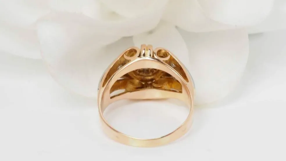 Bague ancienne en or bicolore et diamant