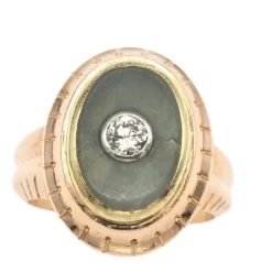 Bague ancienne en or, diamant, jade