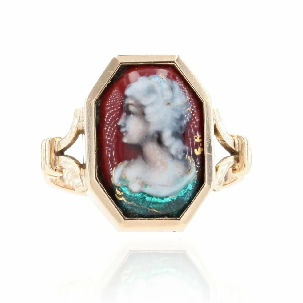 Bague ancienne en or et émail de Limoges