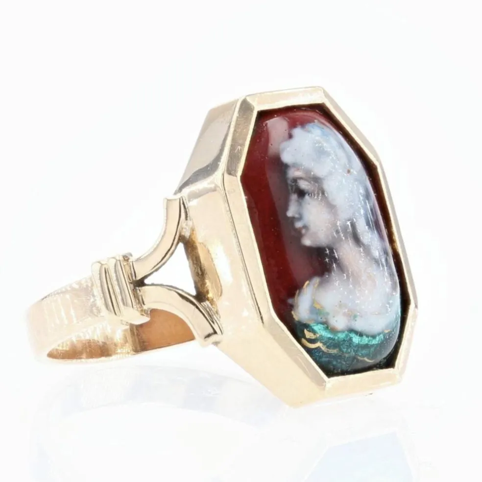 Bague ancienne en or et émail de Limoges