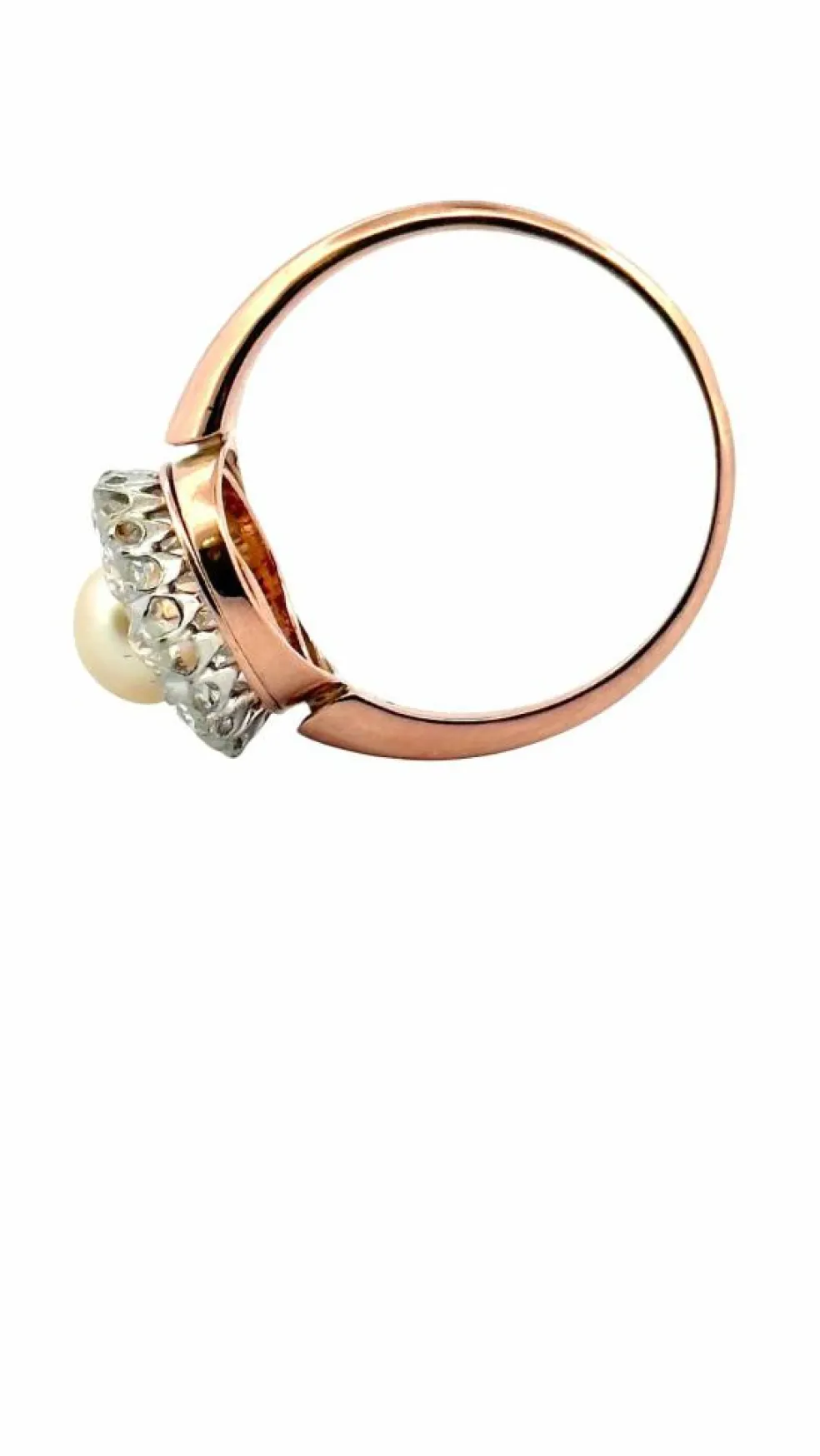 Bague ancienne en or rose 18 carats perle et diamants