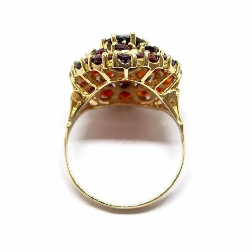 Bague ancienne fleur grenats or jaune