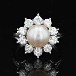 Bague ancienne flocon perle et diamants