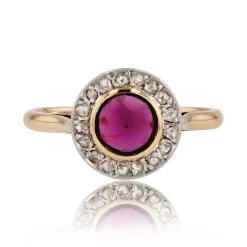 Bague ancienne grenat et diamants ronde