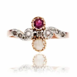 Bague ancienne grenat perle fine diamants