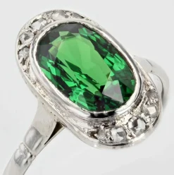 Bague ancienne grenat tsavorite et diamants en rose