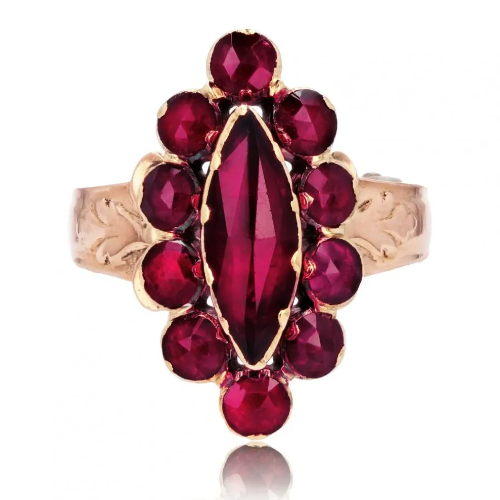 Bague ancienne grenats or rose marquise