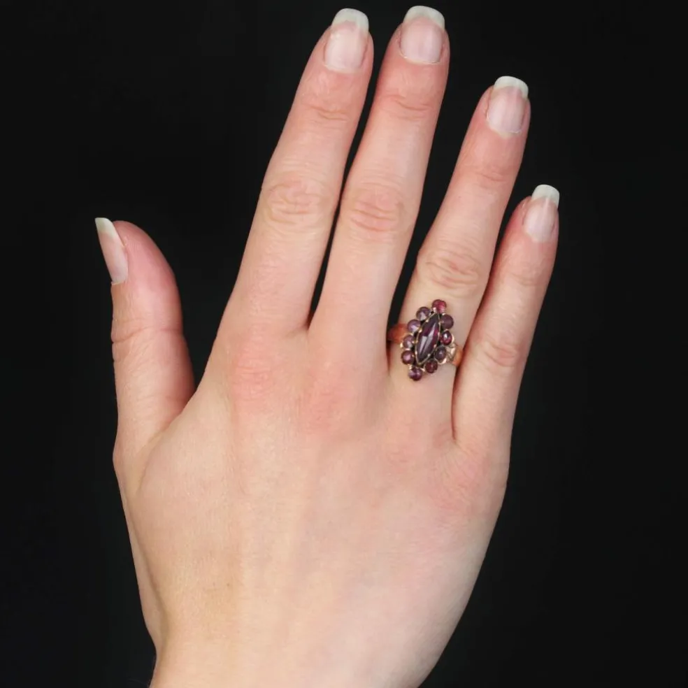 Bague ancienne grenats or rose marquise