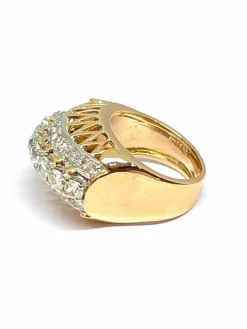 Bague ancienne jarretière en or jaune 18 carats et diamants taille ancienne